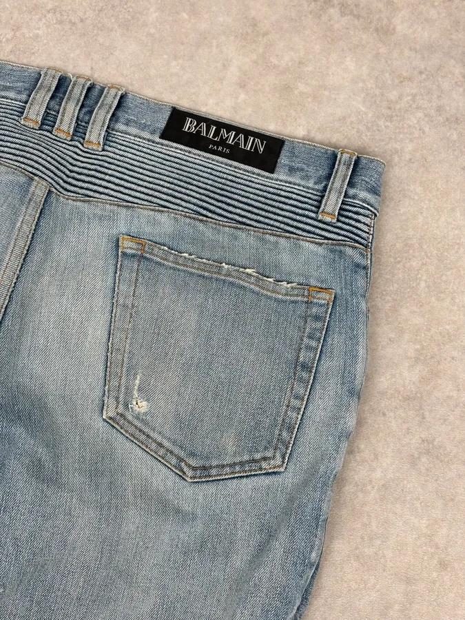 2010s Balmain Light Blue Denim Distressed Jeans - Image 8