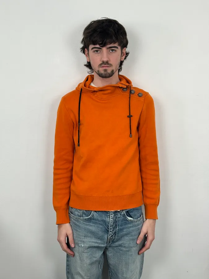 2010s Balmain Orange Buttoned Hooded Sweater - Image 2