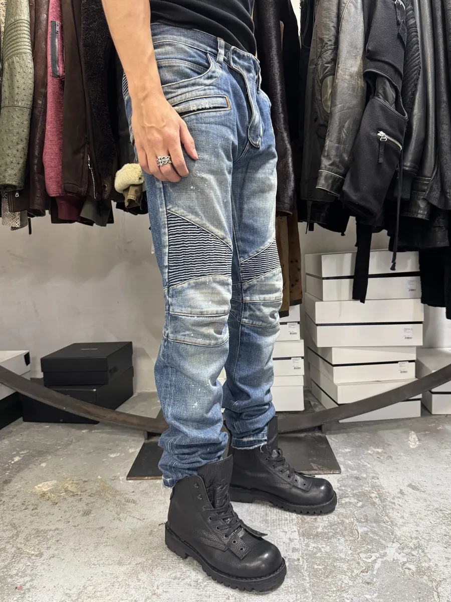 2010s Balmain Painted Blue Slim Denim Jeans - Image 2