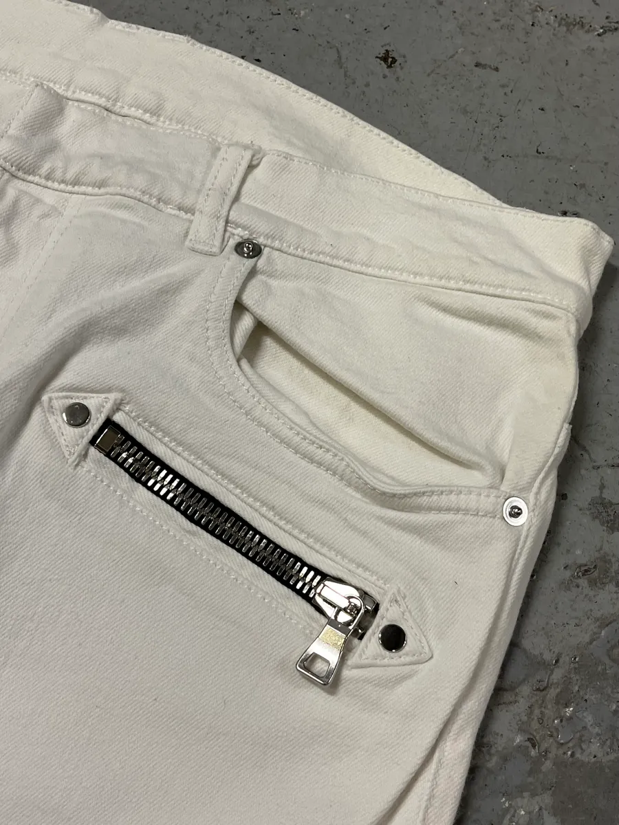 2010s Balmain White Biker Avant-Garde Slim Denim Jeans - Image 7