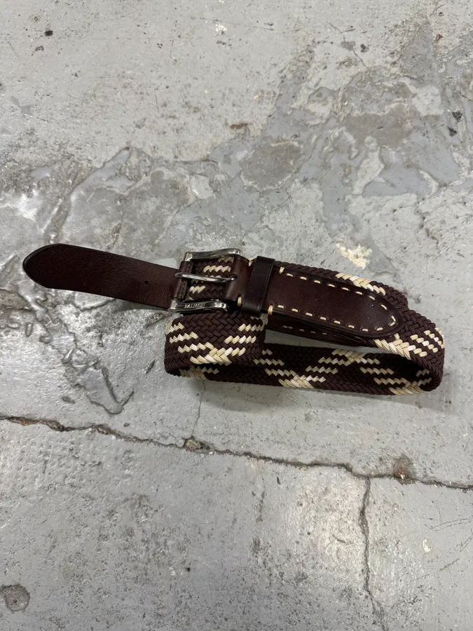 2010s Balmain Woven Canva Brown Leather Belt - Image 3