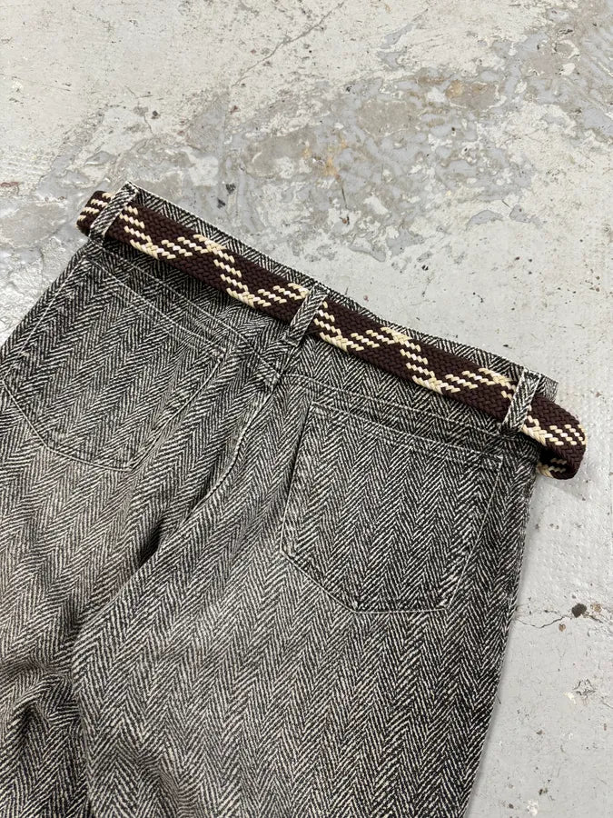 2010s Balmain Woven Canva Brown Leather Belt - Image 4