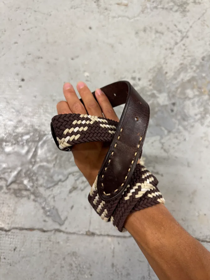 2010s Balmain Woven Canva Brown Leather Belt - Image 5
