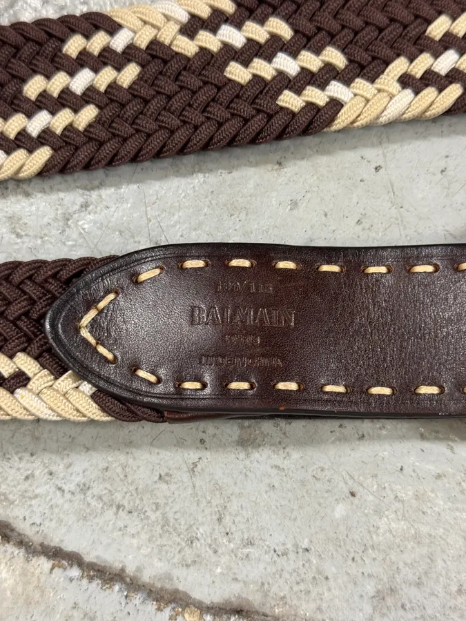 2010s Balmain Woven Canva Brown Leather Belt - Image 6