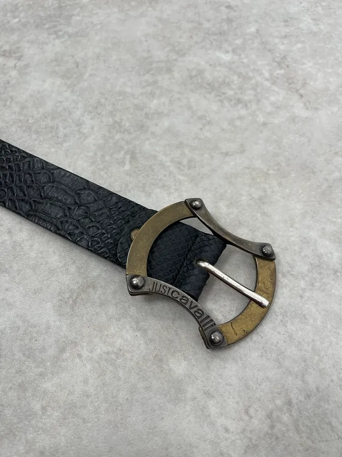 2010s Cavalli Black Python Effect Leather Belt - Image 5