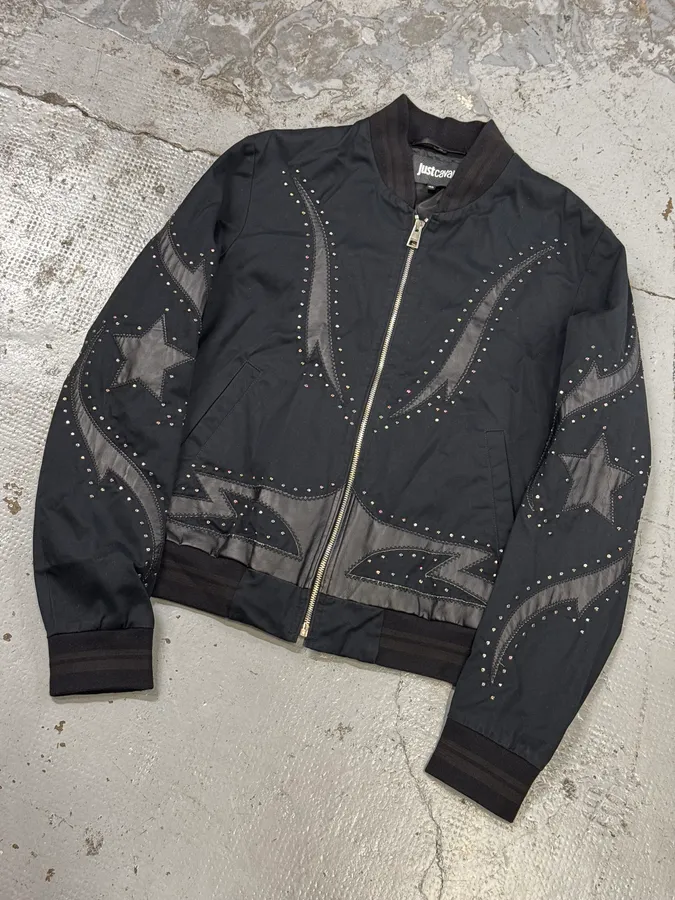 2010s Cavalli Black Studded Star Bomber Jacket - Image 5
