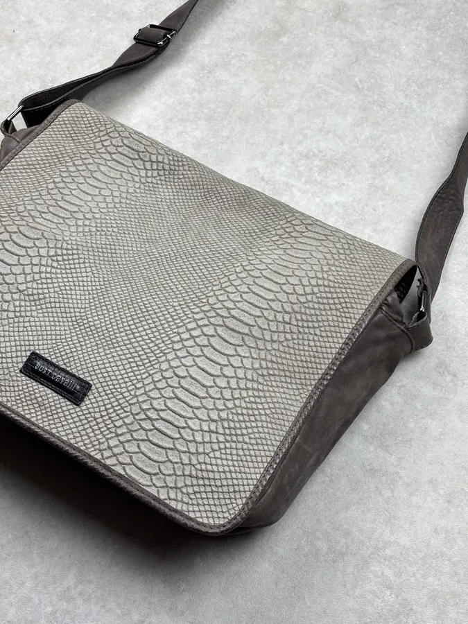 2010s Cavalli Grey Leather Python Embossed Messenger Bag - Image 6