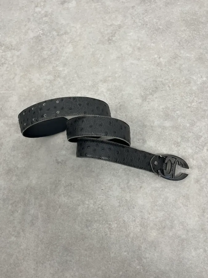2010s Cavalli Grey Ostrich Effect Leather Belt - Image 2