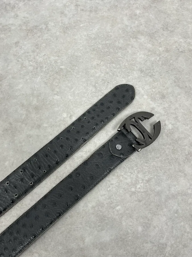 2010s Cavalli Grey Ostrich Effect Leather Belt - Image 3