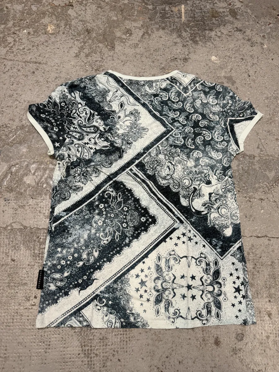 2010s Cavalli Ornament Blue Presley Print T-Shirt - Image 2