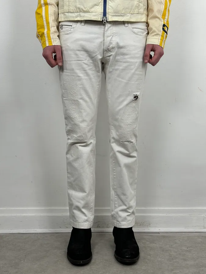 2010s Cavalli White Distressed Denim Jeans - Image 2