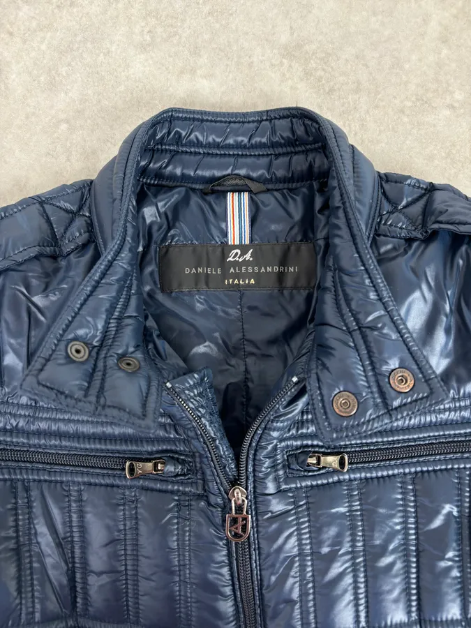2010s Daniele Alessandrini Navy Puffer Bomber Nylon Quilted Jacket - Image 6