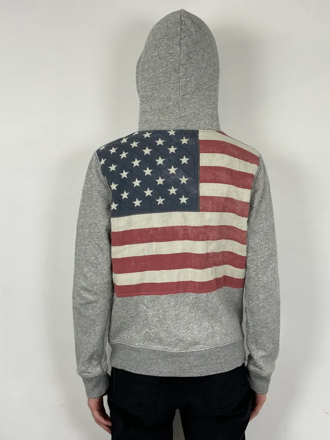 2010s Denim & Supply Ralph Lauren Grey American Flag Zip-up Hoodie - Image 4
