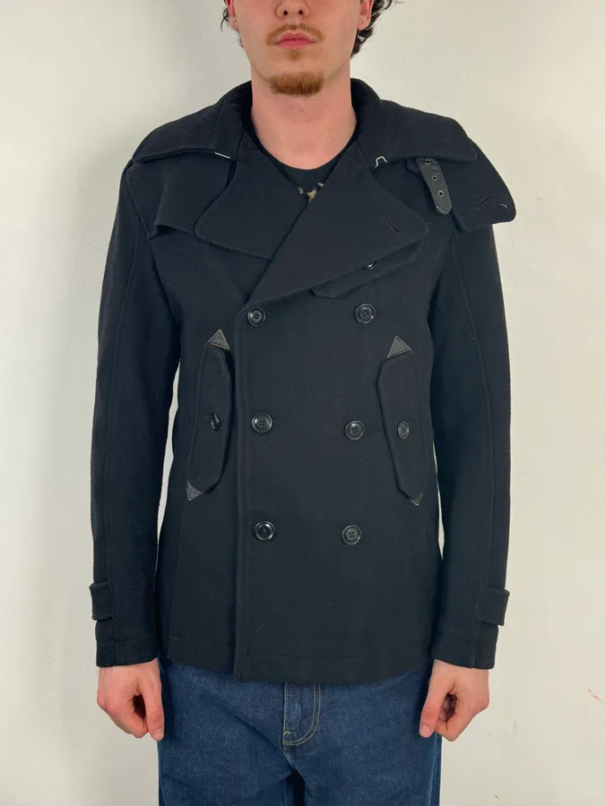 2010s Diesel Black Buttoned Officer Wool Peacoat - Image 2
