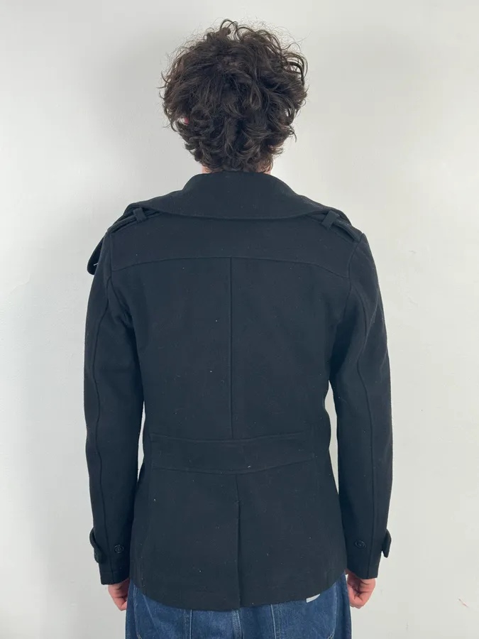 2010s Diesel Black Buttoned Officer Wool Peacoat - Image 3