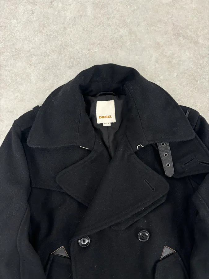 2010s Diesel Black Buttoned Officer Wool Peacoat - Image 4