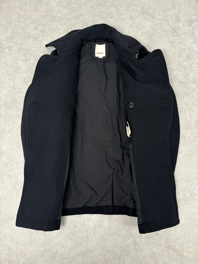 2010s Diesel Black Buttoned Officer Wool Peacoat - Image 7
