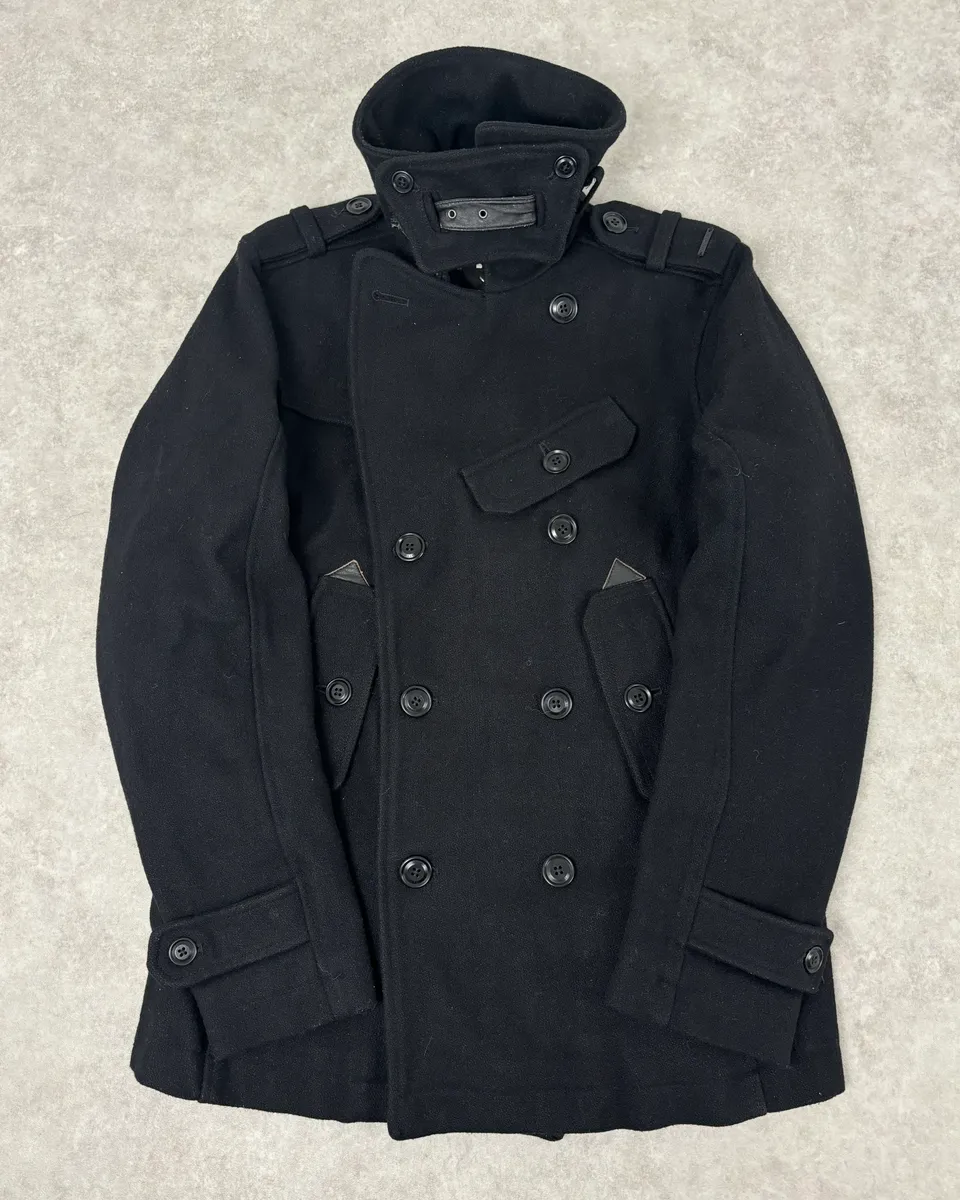 2010s Diesel Black Buttoned Officer Wool Peacoat - Image 8