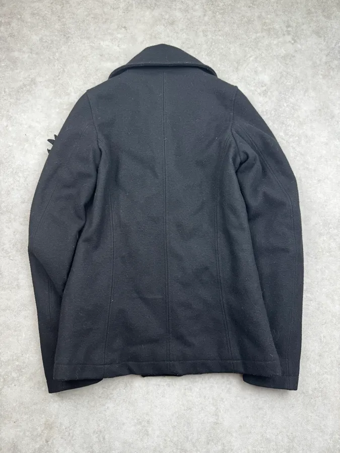 2010s Diesel Black Buttoned Rose Patch Peacoat - Image 2