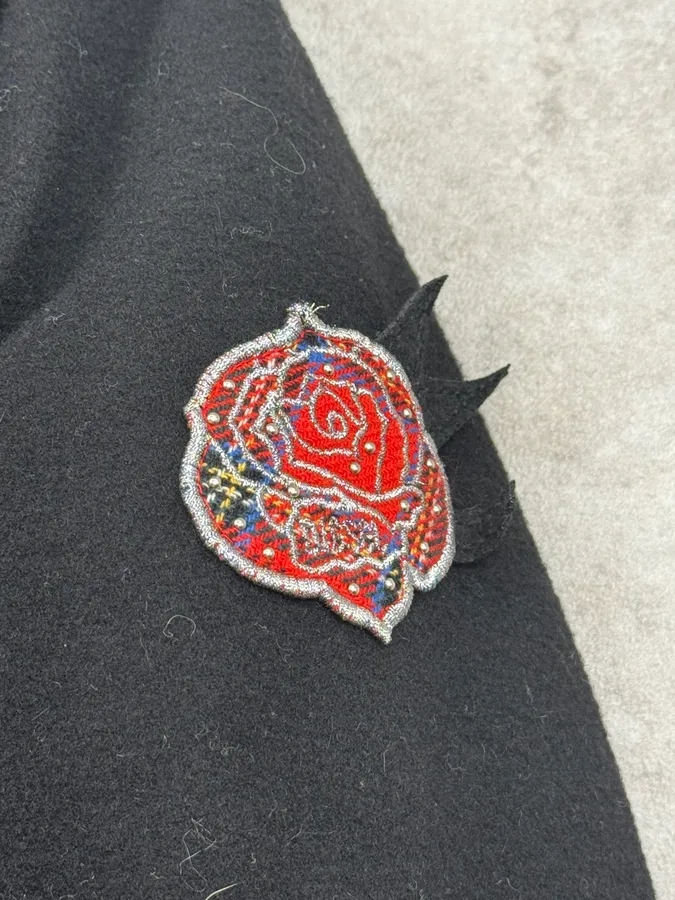 2010s Diesel Black Buttoned Rose Patch Peacoat - Image 8