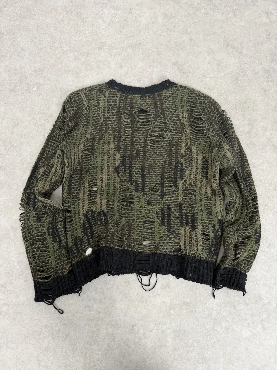 2010s Diesel Camo Green & Black Experimental Destroyed Sweater - Image 2