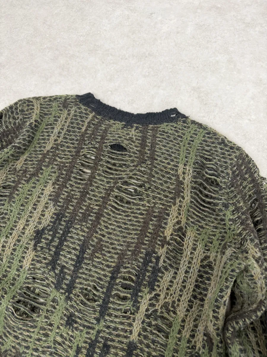 2010s Diesel Camo Green & Black Experimental Destroyed Sweater - Image 7