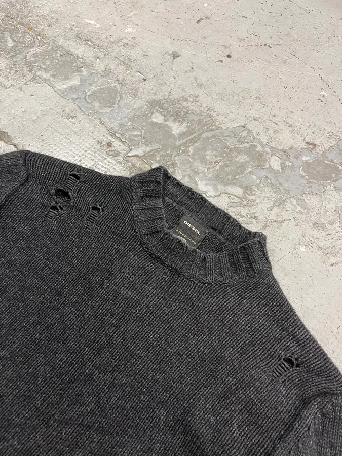 2010s Diesel Dark Grey Destroyed Wool Sweater - Image 5