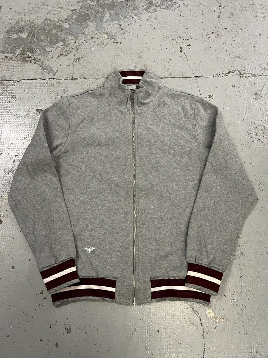 2010s Dior Bee Grey Zip-Up Sweater - Image 4