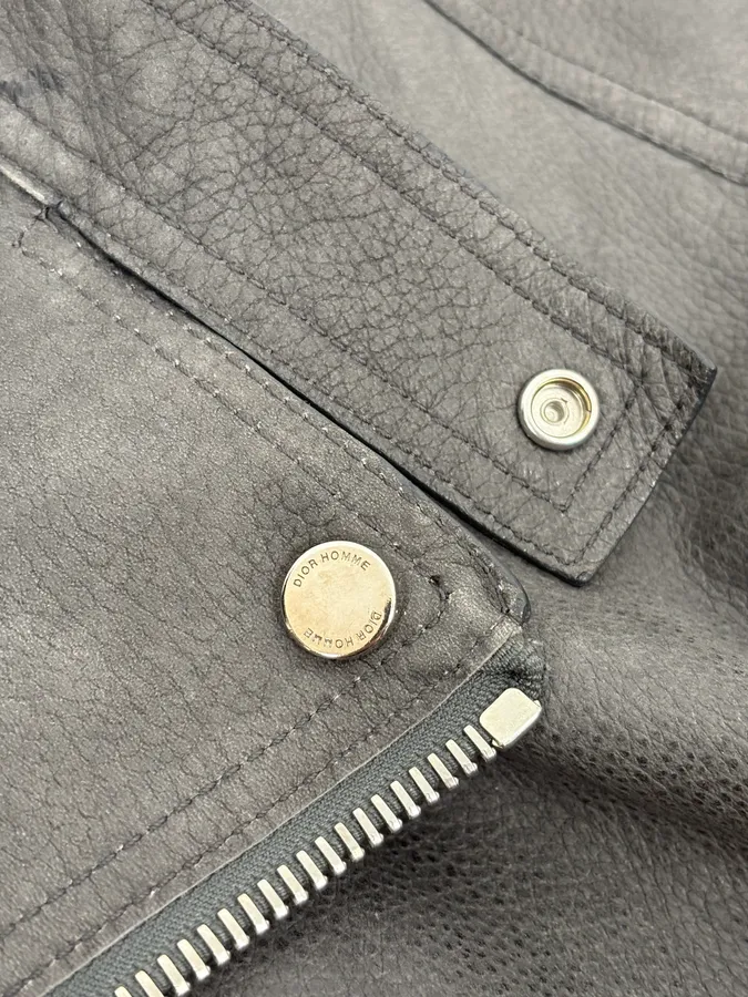 2010s Dior Grey Asymmetrical Leather Biker Jacket by Kris Van Assche - Image 12