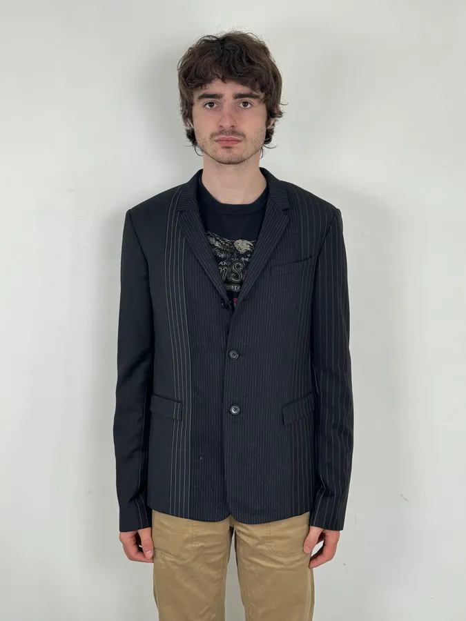 2010s Dior Grey Wool White Pinstripe Blazer Jacket by Kris Van Assche - Image 2