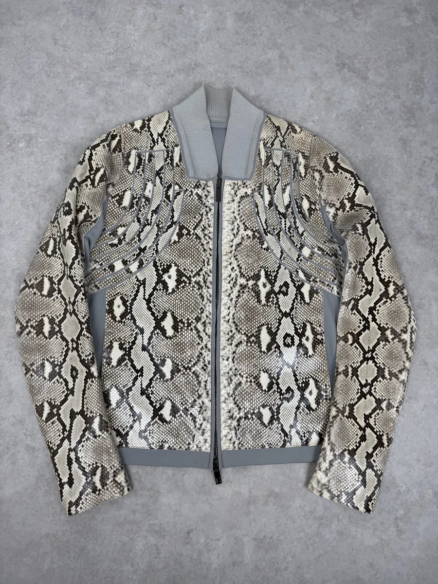 2010s Dirk Bikkembergs Grey & Beige Python Snakeskin Leather Jacket