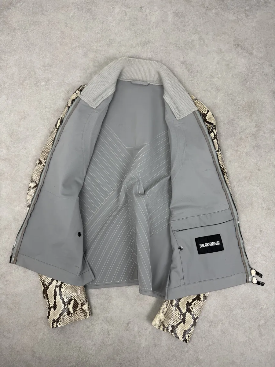 2010s Dirk Bikkembergs Grey & Beige Python Snakeskin Leather Jacket - Image 11