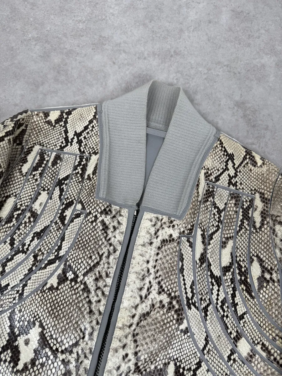 2010s Dirk Bikkembergs Grey & Beige Python Snakeskin Leather Jacket - Image 12