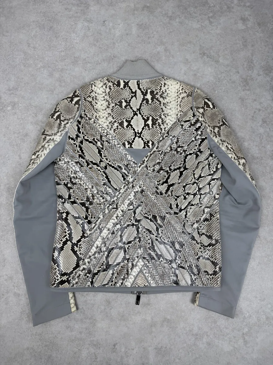 2010s Dirk Bikkembergs Grey & Beige Python Snakeskin Leather Jacket - Image 2