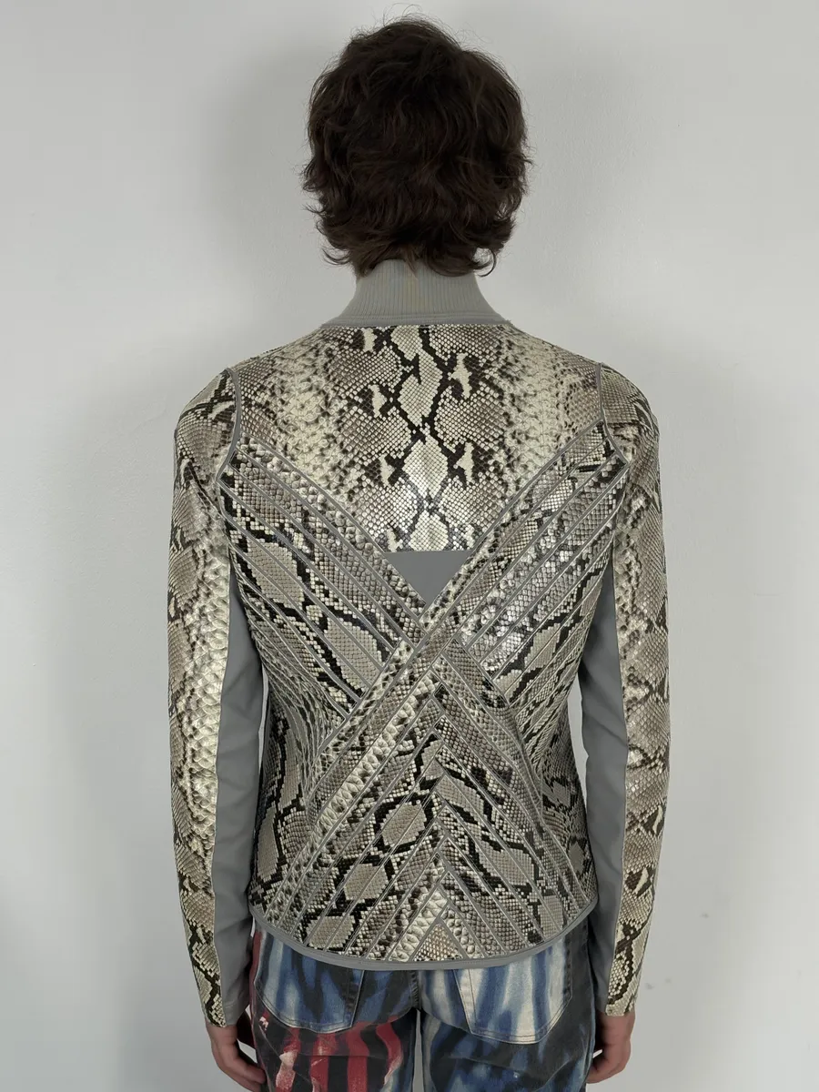 2010s Dirk Bikkembergs Grey & Beige Python Snakeskin Leather Jacket - Image 4
