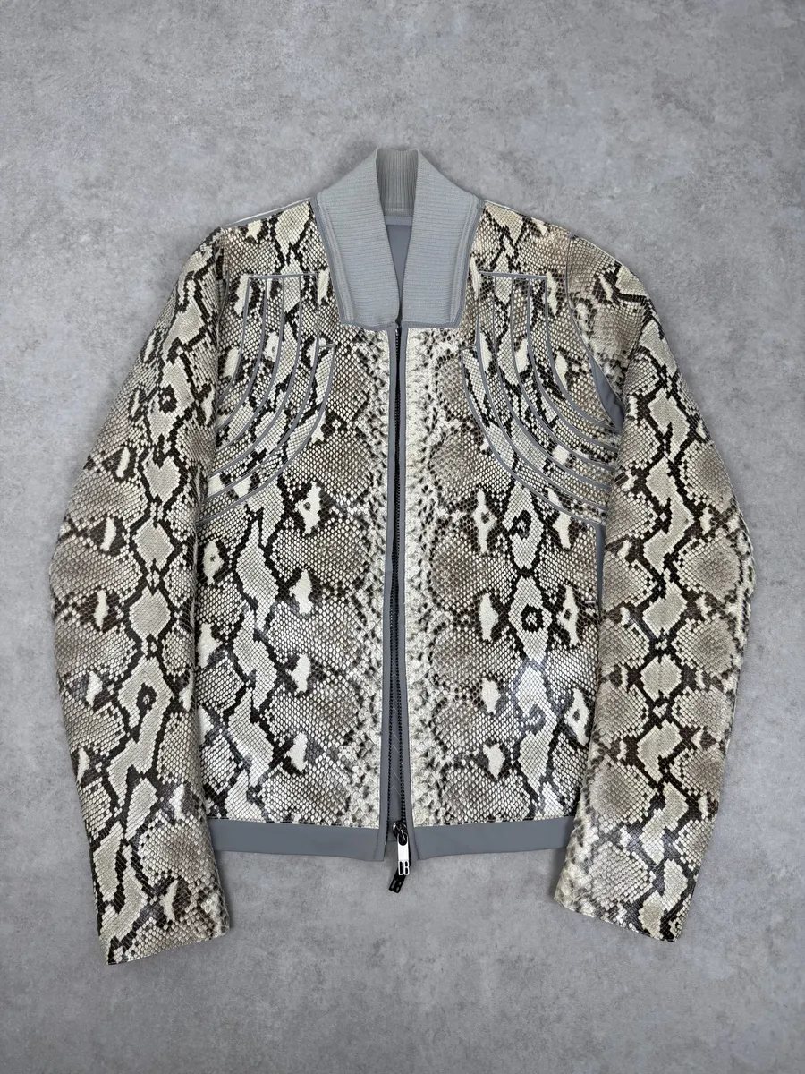 2010s Dirk Bikkembergs Grey & Beige Python Snakeskin Leather Jacket - Image 5