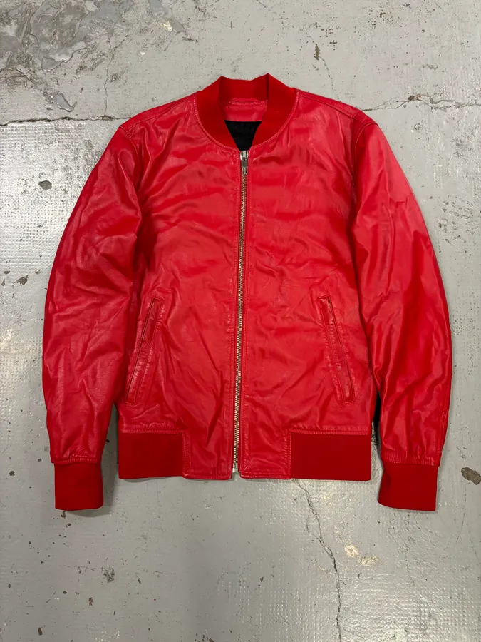 2010s Dirk Bikkembergs Red Leather Bomber Jacket