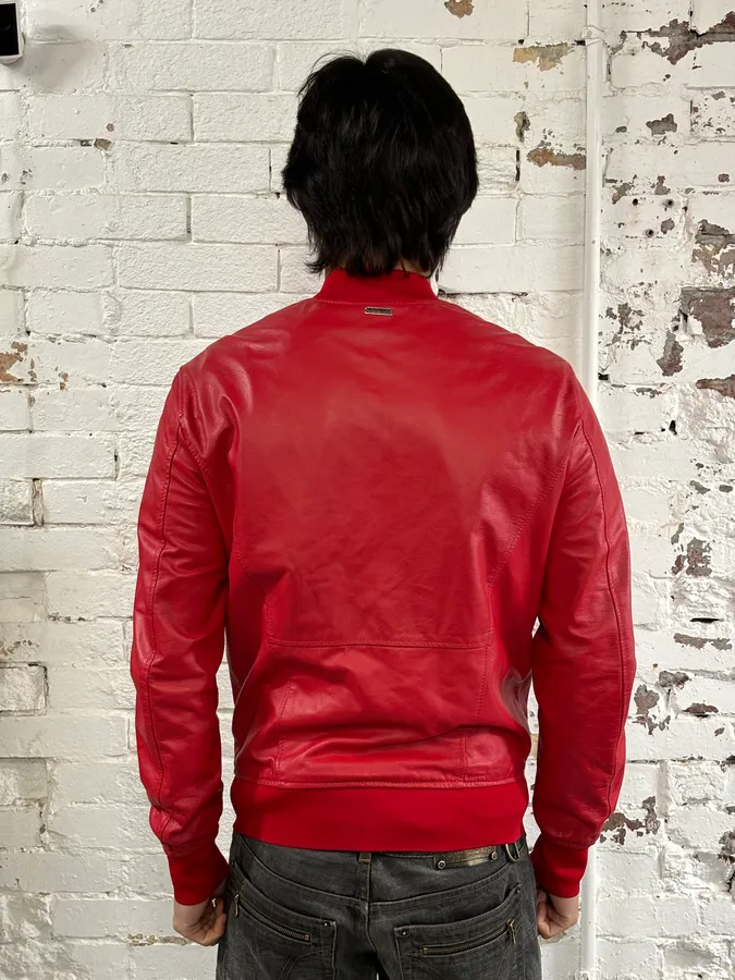 2010s Dirk Bikkembergs Red Leather Bomber Jacket - Image 3