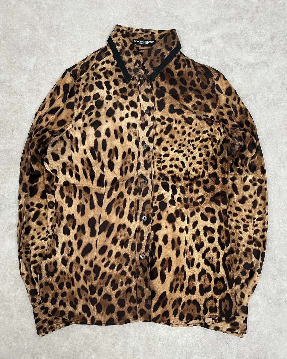 2010s Dolce & Gabbana Beige Leopard Print Silk Shirt