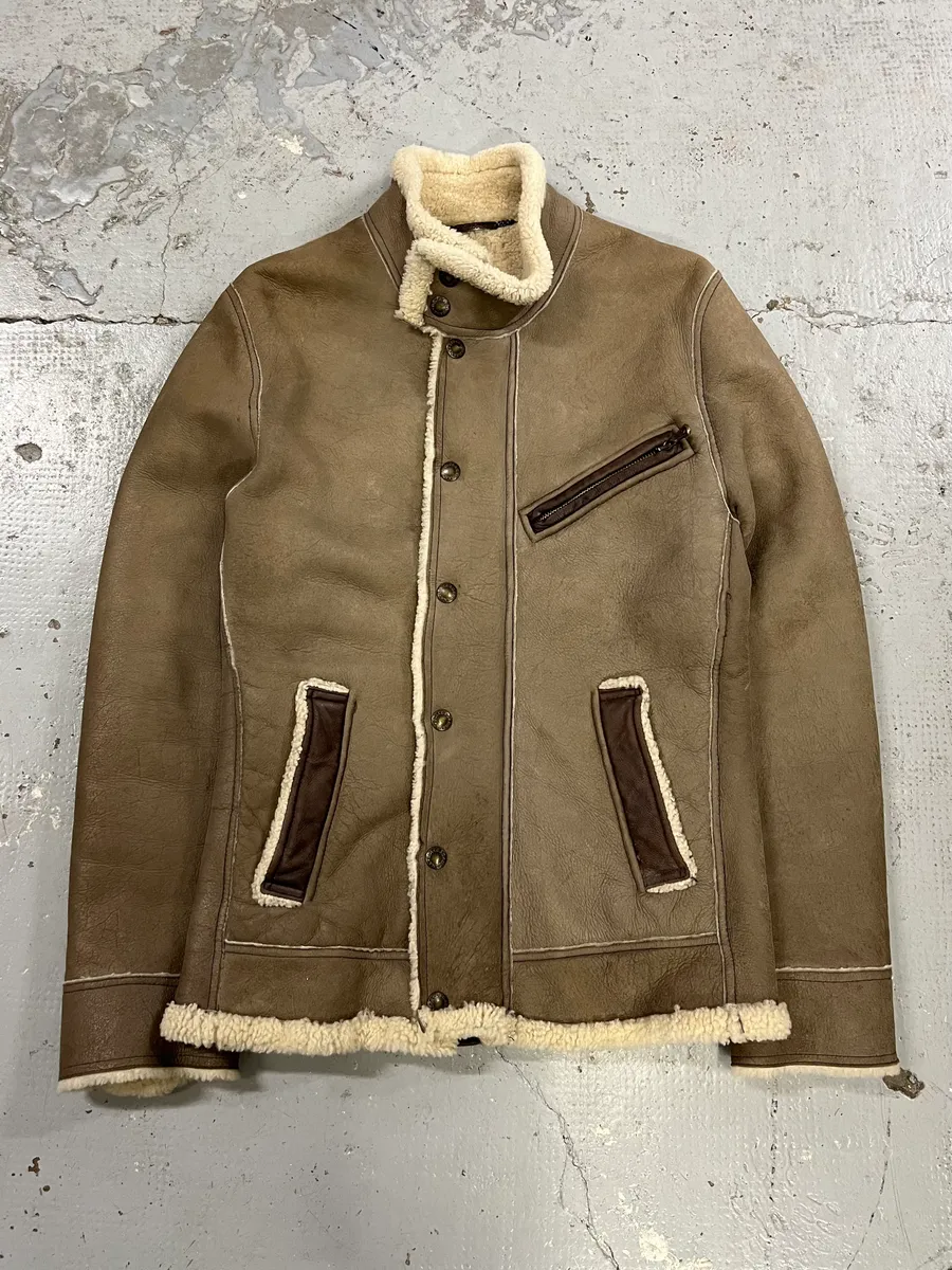 2010s Dolce & Gabbana Beige Shearling Leather Jacket - Image 3