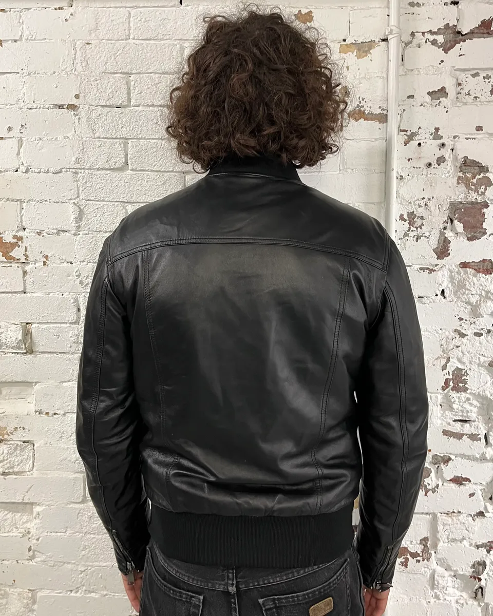 2010s Dolce & Gabbana Black Alpha Bomber Leather Jacket - Image 2