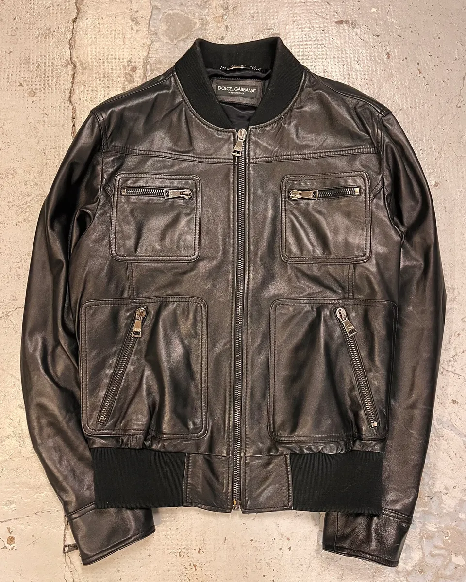 2010s Dolce & Gabbana Black Alpha Bomber Leather Jacket - Image 3