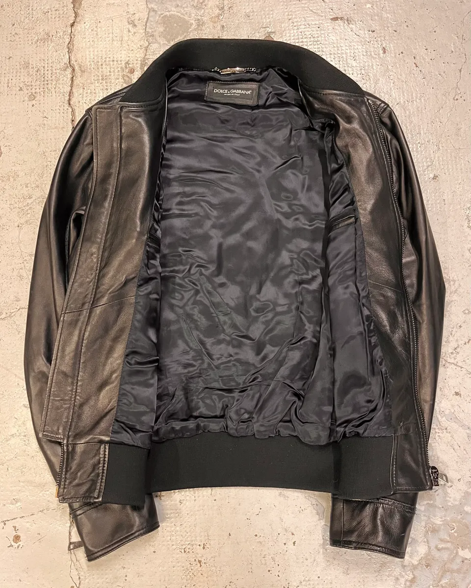 2010s Dolce & Gabbana Black Alpha Bomber Leather Jacket - Image 8