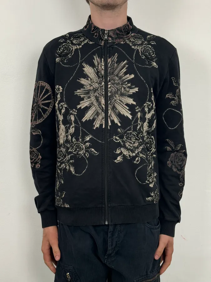 2010s Dolce & Gabbana Black Baroque Floral Print Zip-Up Sweater - Image 2