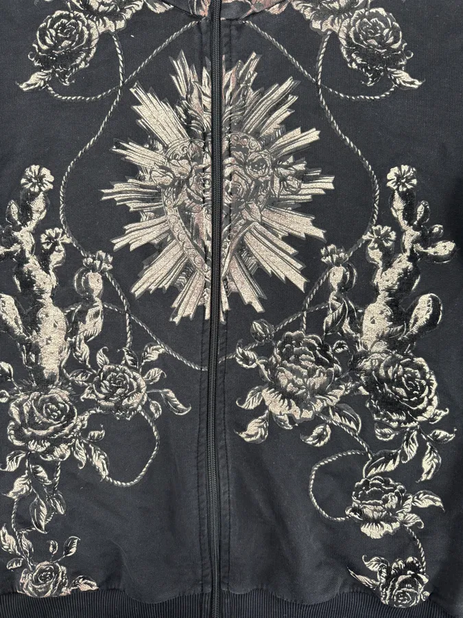 2010s Dolce & Gabbana Black Baroque Floral Print Zip-Up Sweater - Image 8