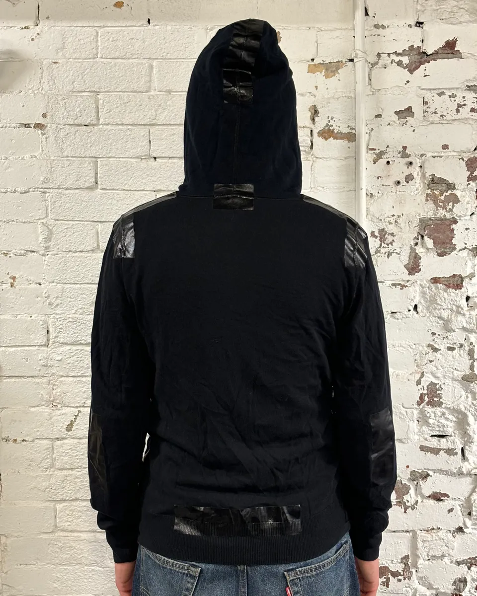 2010s Dolce & Gabbana Black Blend Leather Trim Zip-up Hoodie - Image 3