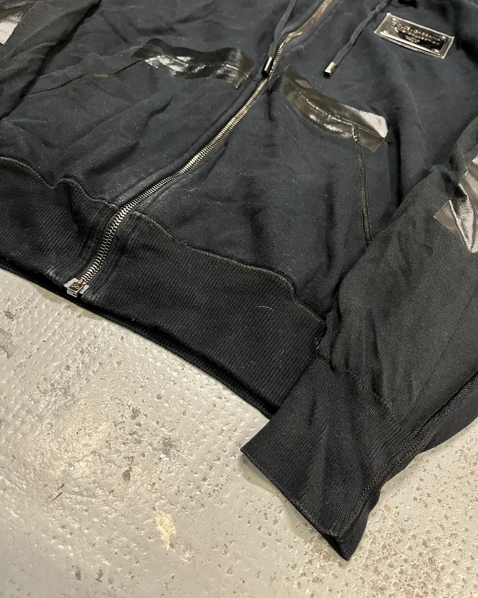 2010s Dolce & Gabbana Black Blend Leather Trim Zip-up Hoodie - Image 6