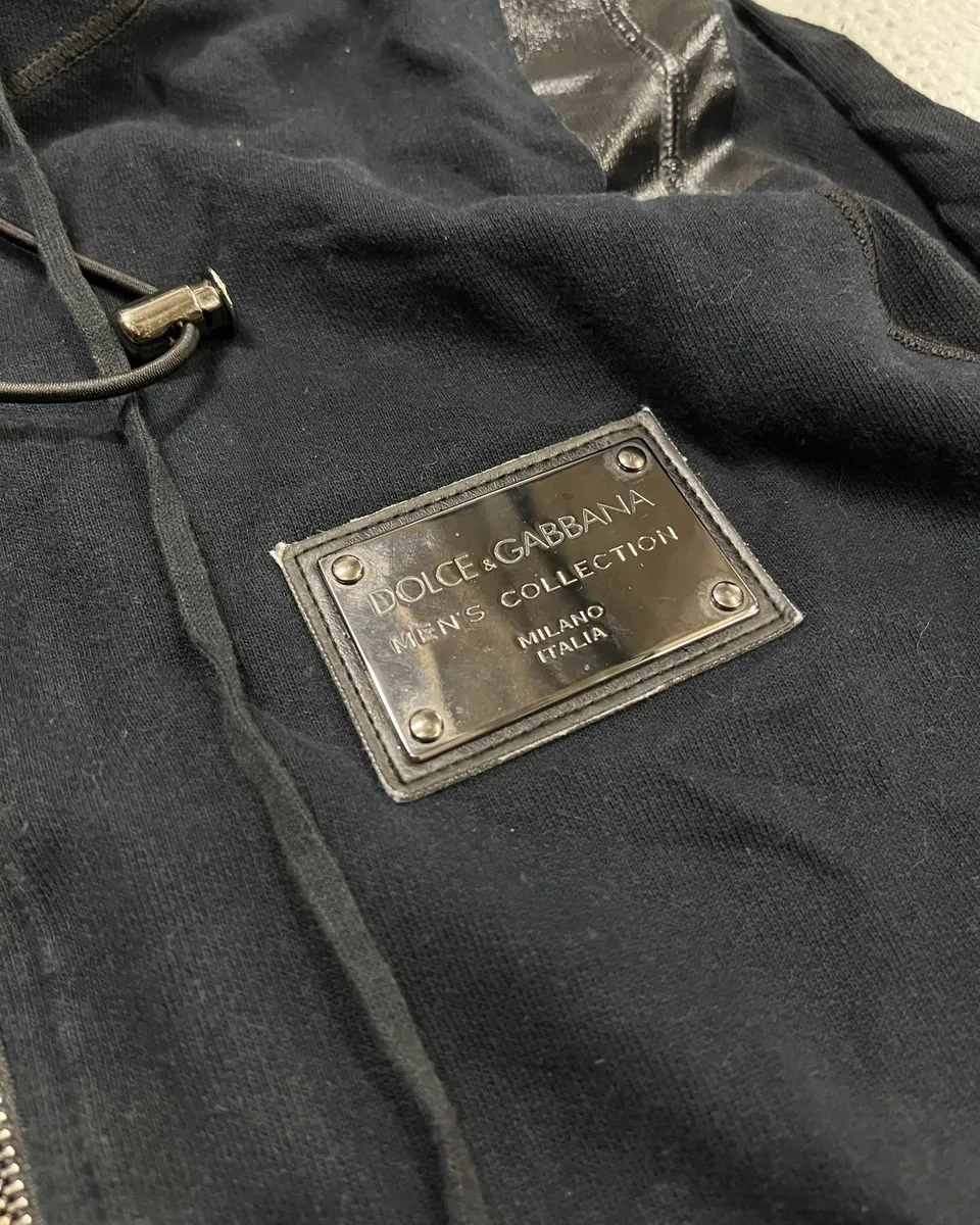2010s Dolce & Gabbana Black Blend Leather Trim Zip-up Hoodie - Image 7