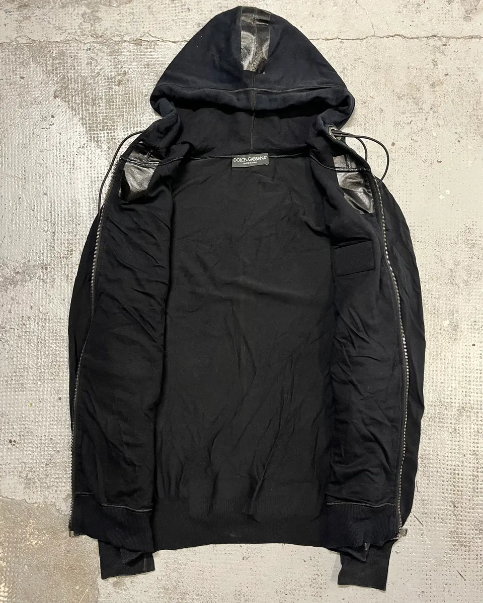 2010s Dolce & Gabbana Black Blend Leather Trim Zip-up Hoodie - Image 9