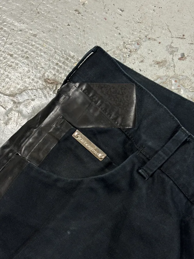 2010s Dolce & Gabbana Black Glossy Leather Trim Slim Jeans - Image 10